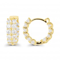 Sterling Silver Yellow Gold Plated Double Row CZ Huggie Earrings With Cubic Zirconia