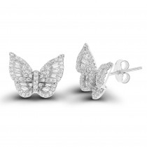 Sterling Silver Rhodium Plated Butterfly Stud Earrings With Cubic Zirconia
