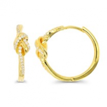Sterling Silver Yellow Gold Plated Knot Hoop Earrings With Cubic Zirconia