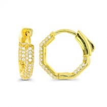 Sterling Silver Yellow Gold Plated White CZ Octagon Huggie Earrings With Cubic Zirconia
