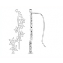 Sterling Silver Rhodium Plated Star Fall Fish Hook Ear Crawler Earrings With Cubic Zirconia 