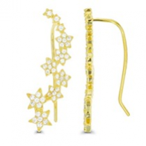 Sterling Silver Yellow Gold Plated Star Fall Fish Hook Ear Crawler Earrings With Cubic Zirconia