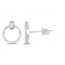 Sterling Silver Rhodium Plated 13.7MM Halo Bezel Stud Earrings With Cubic Zirconia
