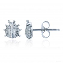 Sterling Silver Rhodium Micropave Lady Bug Stud Earring