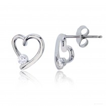 Sterling Silver Rhodium 3mm Rd Cut Polished Open Heart Stud Earring