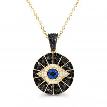 Sterling Silver Yellow Gold Plated Evil Eye Necklace With Cubic Zirconia 18"