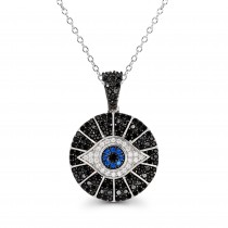 Sterling Silver Rhodium Plated Evil Eye Necklace With Cubic Zirconia 18"