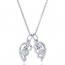 Sterling Silver Rhodium Plated Best Friend Necklace With Cubic Zirconia 16"+2"