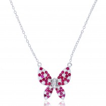 Sterling Silver Rhodium Plated Butterfly Necklace With Cubic Zirconia 18"