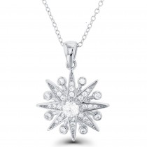 Sterling Silver Rhodium Plated Starburst Necklace With Cubic Zirconia 16+2"