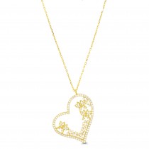 Sterling Silver Yellow Gold Plated Heart & Butterfly Necklace With Cubic Zirconia 18"+2"