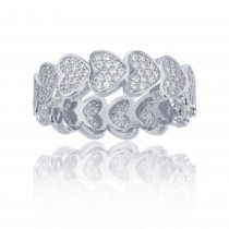 Sterling Silver Rhodium Plated Micropave Heart Eternity Ring With Cubic Zirconia