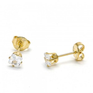 Gold Filled 4mm Stud Earrings With White Cubic Zirconia Polished Finish Golden Tone