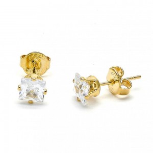 Gold Filled 5mm Stud Earrings With White Cubic Zirconia Polished Finish Golden Tone