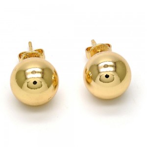 Gold Filled 12mm Stud Earrings Ball Design Golden Tone
