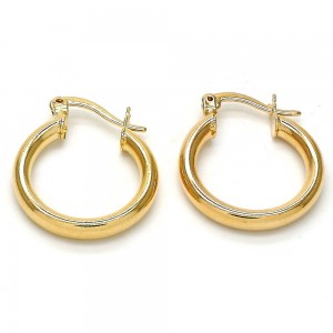 Gold Filled 3mmX20mm Small Hoop Earrings Hollow Design Polished Finish Golden Tone