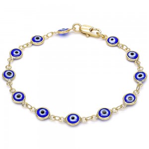 Gold Filled Greek Eye Design Fancy Bracelet Turquoise Resin Finish Golden Tone