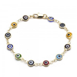 Gold Filled Greek Eye Design Fancy Bracelet Multicolor Resin Finish Golden Tone