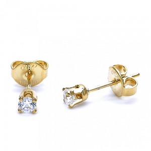 Gold Filled Stud Earrings With Cubic Zirconia Golden Tone 3mm