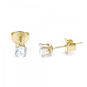 Gold Filled 4mm Stud Earrings With Cubic Zirconia Golden Tone 