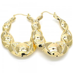 Gold Filled Medium Hoop Earrings Hugs and Kisses and Hollow Design Golden Tone