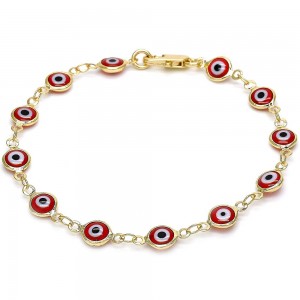 Gold Filled Fancy Bracelet Greek Eye Design Red Resin Finish Golden Tone