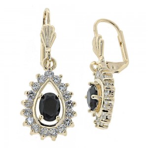 Gold Filled Dangle Earring Teardrop Design With Black and White Cubic Zirconia Polished Finish Golden Tone