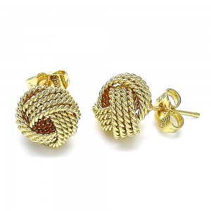 Gold Filled Stud Earring Love Knot Design Diamond Cutting Finish Golden Tone