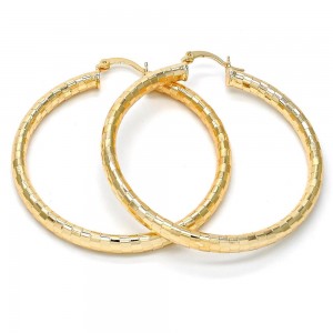 Gold Filled 50mm Medium Hoop Earrings Hollow Design Golden Tone