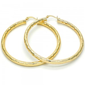 Gold Filled 60mm Medium Hoop Earrings Hollow Design Golden Tone
