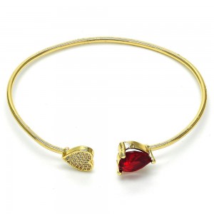 Gold Filled Individual Bangle Heart Design With Cubic Zirconia and Micro Pave Golden Tone