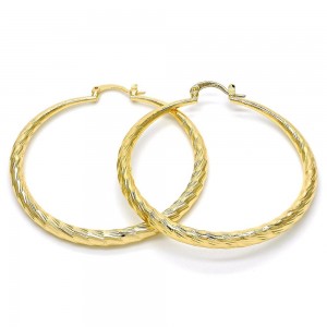 Gold Finish Large Hoop 2x50mm Hollow Design Diamond Cutting Finish Golden Tone