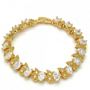 Gold Filled Tennis Bracelet With White Cubic Zirconia Polished Finish Golden Tone