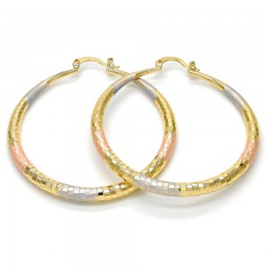 Gold Filled 50mm Medium Hoop Earrings Hollow Design Tri Tone