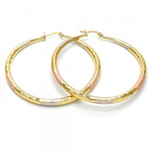 Gold Filled 60mm Medium Hoop Earrings Hollow Design Tri Tone