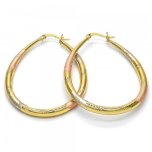 Gold Filled Oval Diamond Cut Hoop Earrings High Polished Golden Tone