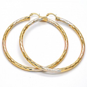 Gold Filled 70mm Extra Large Hoop Earrings Hollow Design Diamond Cutting Finish Tri Tone