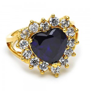 Gold Filled Multi Stone Ring Heart Design With Cubic Zirconia Golden Tone