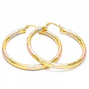 Gold Filled 50mm Large Hoop Earrings Hollow Design Diamond Cutting Finish Tri Tone