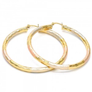 Gold Filled 60mm Large Hoop Earrings Diamond Cutting Finish Tri Tone