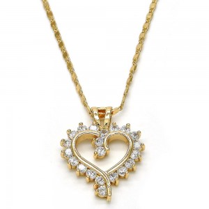 Gold Filled Pendant Necklace Heart Design With White Cubic Zirconia Golden Tone