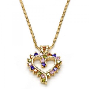 Gold Filled Pendant Necklace Heart Design With Cubic Zirconia Golden Tone