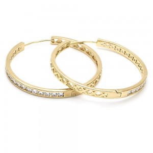 Gold Filled Huggies Hoop Earrings With Cubic Zirconia Golden Tone 50mm