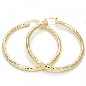 Gold Filled 60mm Medium Hoop Earrings Hollow Design Golden Tone
