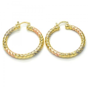 Gold Filled 4mmx40mm Medium Hoop Twist and Hollow Design Diamond Cutting Finish Tri Tone