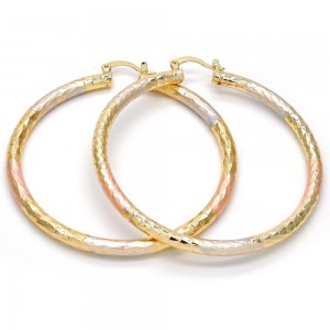 Gold Filled 60mm Medium Hoop Earrings Hollow Design Golden Tone