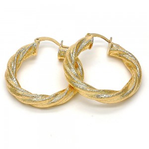 Gold Filled 30mmX5mm Twist and Hollow Design Medium Hoop Earrings Matte Finish Golden Tone