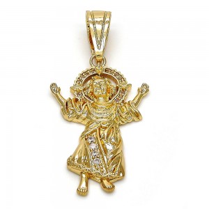 Gold Filled Religious Pendant Divino Niño Design With White Cubic Zirconia and White Micro Pave Polished Finish Golden Tone