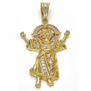 Gold Filled Religious Pendant Divino Niño Design With White Cubic Zirconia Polished Finish Golden Tone