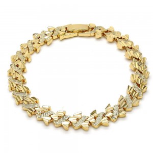 Gold Filled Fancy Bracelet Heart Design Diamond Cutting Finish Golden Tone